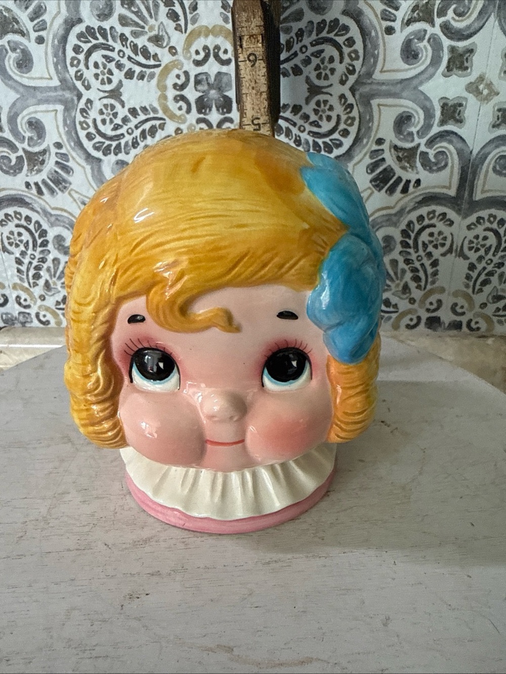 Dolly Dingle ceramic bank with Blue Bow Accent